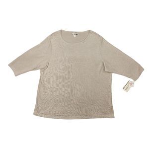 Notations Woman 2X Taupe Beige Knit Blouse Top 3/4 Sleeve Scoop Neck NWT USA